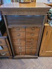 Vintage Oak Lebus Tambour Front 16 Drawer Cabinet Chest