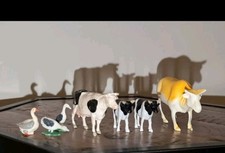 Vintage Plastic Farm Animals COW DUCK HEN CALF 