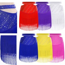 UK Women Fringe Dance Skirt Latin Salsa Tango Ballroom Fringe Wrap Mini Skirt