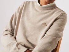Lacoste Men’s round neck  sweater 100% Wool In Beige AH1969-HAB Size 3-S