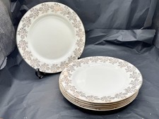 VINTAGE LORD NELSON WARE STAFFORDSHIRE 6 DINNER PLATES FLORAL GOLD BORDER