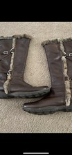 Next Brown Leather Zip Up Boots  Fur Trim Detailing Size 7/41 Good Condition
