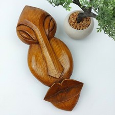 Abstract Tribal Face Wall Art – Surrealist African Hand-Carved Wooden Mask