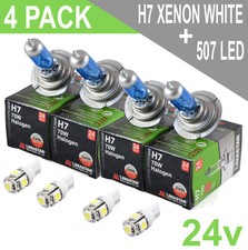 4 x White 24v Xenon H7 Headlight + LED 507 Side Light Hella Spot 320FF HGV Truck