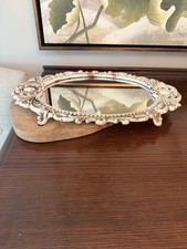 Vintage Vanity Mirror Perfume Tray Ornate Victorian Floral Cast Iron Footed 