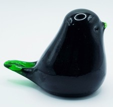 Vintage Murano? mid century modern deep green glass bird ornament.