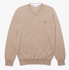 Lacoste V  Neck long sleeve sweater 100% Wool In beige AH1990-HAB Size XL-6