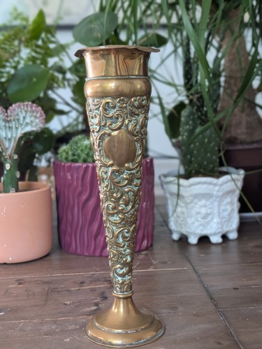 Vintage embossed brass trumpet - brass,