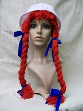 White Bonnet Red Yarn Braided
