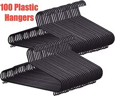 100 BLACK ADULT CLOTHES PLASTIC HANGERS COAT  TROUSERS/HANGERS W TROUSER BAR