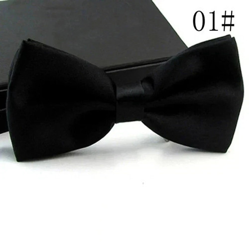 Black bow tie - black, satin