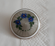 Hallmarked Marius Hammer Round Silver Engine Turned Enameled Brooch Circa 1900