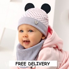 2pcs set BEANIE Rich cotton girls hat with scarf bandana BABY GIRL 6-12 months