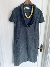 Nicole Farhi Uk10 Shift Grey Wool Knit Cowl Neck Below knee dress