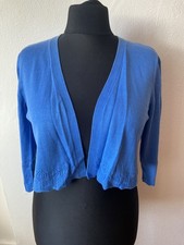 Monsoon Blue Cropped Cardigan/Bolero With Lace Detail Large Used