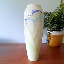 Past Times Hand Painted Blue Iris Flower Floral Orchid Ceramic Vase 25 cm tall