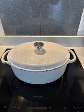 Lodge Cast Iron Large Enamelled Oval Casserole Dish with Lid Made In England