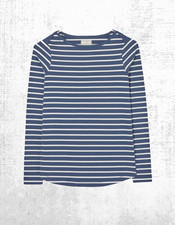 Women’s Fat Face Breton Top Cotton Crew Neck Long Sleeve Navy White  Stripe