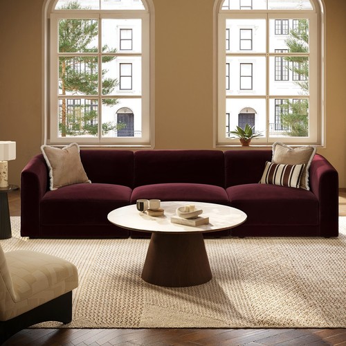 Burgundy velvet curved modular - curved,