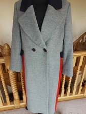 Boden Tailored Wool Blend Mid/ Long  Length Coat Grey Navy Blue Red Trim 14p New