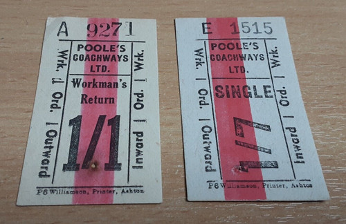 Two old bus tickets - tickets, poole's