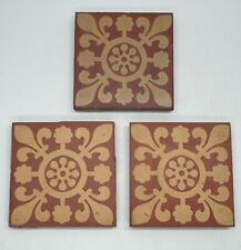 3 Arts & Crafts 4" Red Encaustic Tiles by Maw & Co C1890