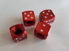 Red Dice Car Wheel Bike Motorbike BMX Tyre Valves Metal Dust Caps x 4 