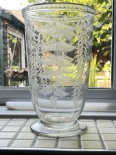 Antique Copper Wheel Engraved Glass Vase With Fern Foliage Design 19th C English