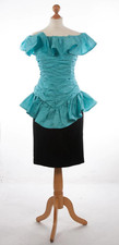 Louis Feraud Boutique Silk Cocktail Dress Turquoise and Black UK 12