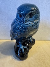 Large Poole Pottery Owl, Blue Glaze, Barbara Linley Adams, Vintage, Ht 7”