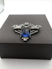 Vintage 935 Silver Art Deco Brooch Blue Stone Pin Marcasite Jewellery Gift