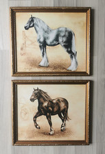 Shire Horse Framed Prints Pair Jenny Wiggins Draft Working Horse Cart Gold Gilt