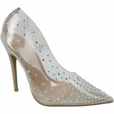 Womens Ladies CLEAR PERSPEX High Heels Stiletto Court Shoes Sandals Pointed Size