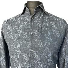 DUCHAMP Shirt Mens 16 Fits as XL (43-44") Long Sleeve Blue Floral Print