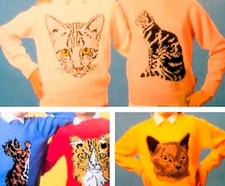 Knitting pattern copy 5 Cat patterns for children & adult sweater 24-44" #30