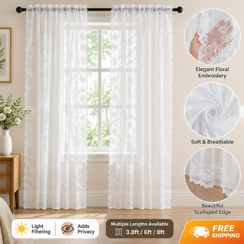 Lace sheer curtain panel - 1,