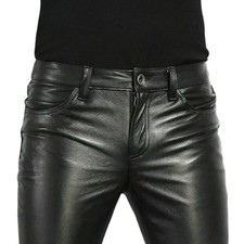 Mens black leather trousers - black,
