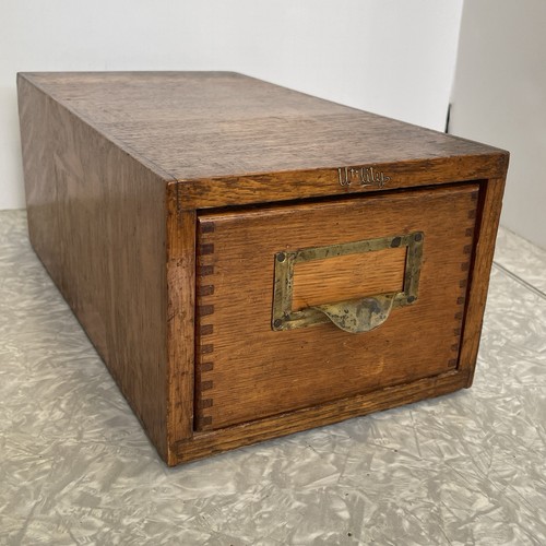 Antique oak file card single - oak,