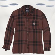 Ex Carhartt Women's Rugged Flex Loose Fit Flannel Plaid Shirt in Dark Brown