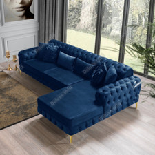 Luxury Chaise Longue Corner Lounge Chesterfield Velvet Settee Couch Suite Sofa