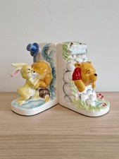Vintage Winnie The Pooh & Rabbit Ceramic Bookends Walt Disney Productions Japan 