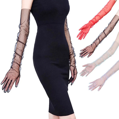 Sheer gloves long short mesh - gloves,