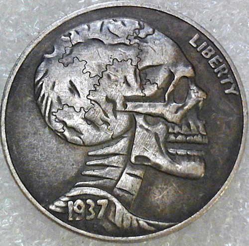 Hobo buffalo nickel skull - nickel,