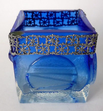 1970  Pentti Sarpaneva Signed Blue Art Glass Vase With A Silver 830 Lace Collar