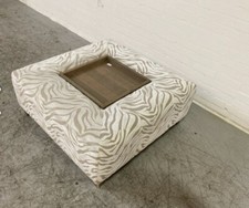 Large Tiger Patterned Footstool Coffee Table  With Wooden Tray White And Beige