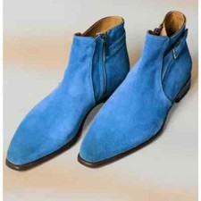 Handmade Men's Sky Blue Suede