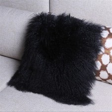 Real Mongolian Tibetan Lamb Fur Pillowcase Cushion Cover Decor BLACK 20''X20''