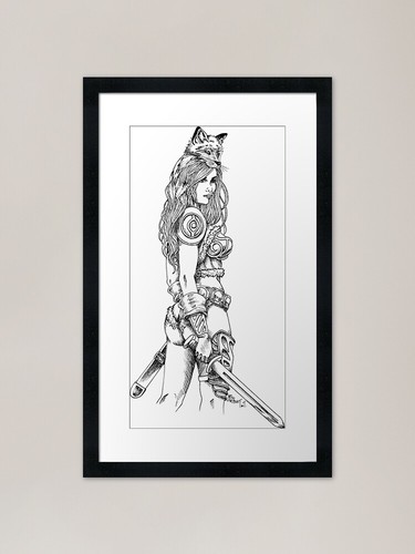 Barbarian fox warrior framed - fox,
