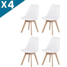 4 x Dining Chairs Beech Wood Legs Tulip Design Furniture Modern Set of in White