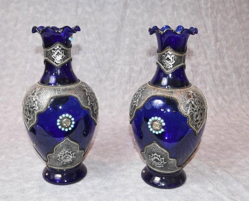 Pair cobalt loetz glass - pair,